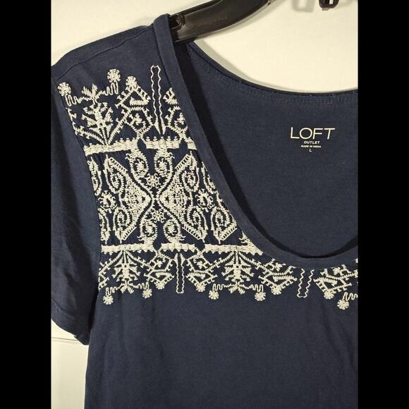 Loft Women's Large Navy Blue Short Sleeve Scoop Neck Lightweight Top Tee Shirt - Picture 5 of 10